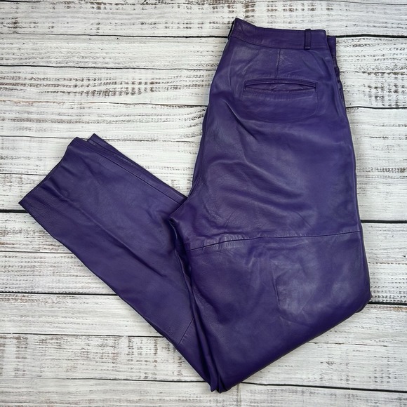 Vintage Marco Gianni Purple Leather Pants Disco Size 34x33 Costume Dress Up - Picture 1 of 7